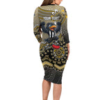 Personalized Magpies Football Mascot Long Sleeve Bodycon Dress Aboriginal Dot Art Style Vibrant Indigenous Pattern Design
