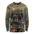 Personalized Magpies Football Mascot Long Sleeve Shirt Aboriginal Dot Art Style Vibrant Indigenous Pattern Design