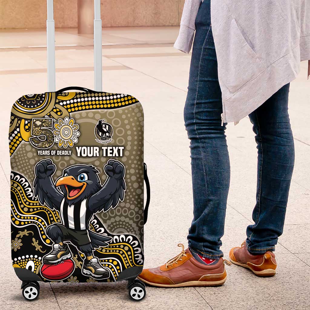 Personalized Magpies Football Mascot Luggage Cover Aboriginal Dot Art Style Vibrant Indigenous Pattern Design