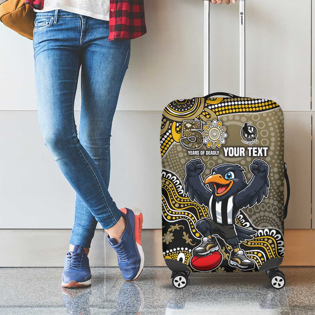 Personalized Magpies Football Mascot Luggage Cover Aboriginal Dot Art Style Vibrant Indigenous Pattern Design