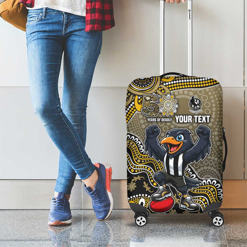 Personalized Magpies Football Mascot Luggage Cover Aboriginal Dot Art Style Vibrant Indigenous Pattern Design
