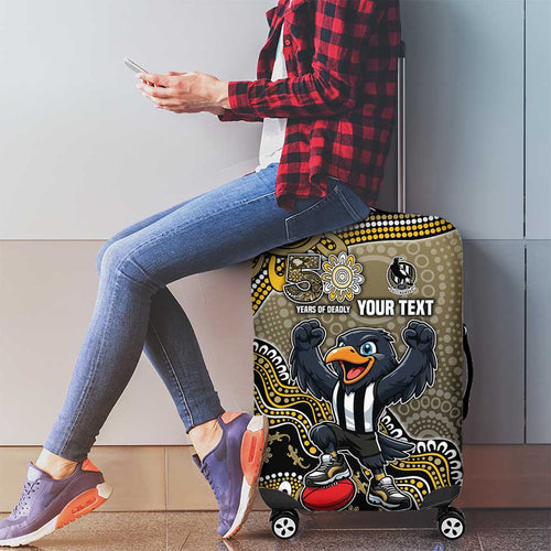 Personalized Magpies Football Mascot Luggage Cover Aboriginal Dot Art Style Vibrant Indigenous Pattern Design