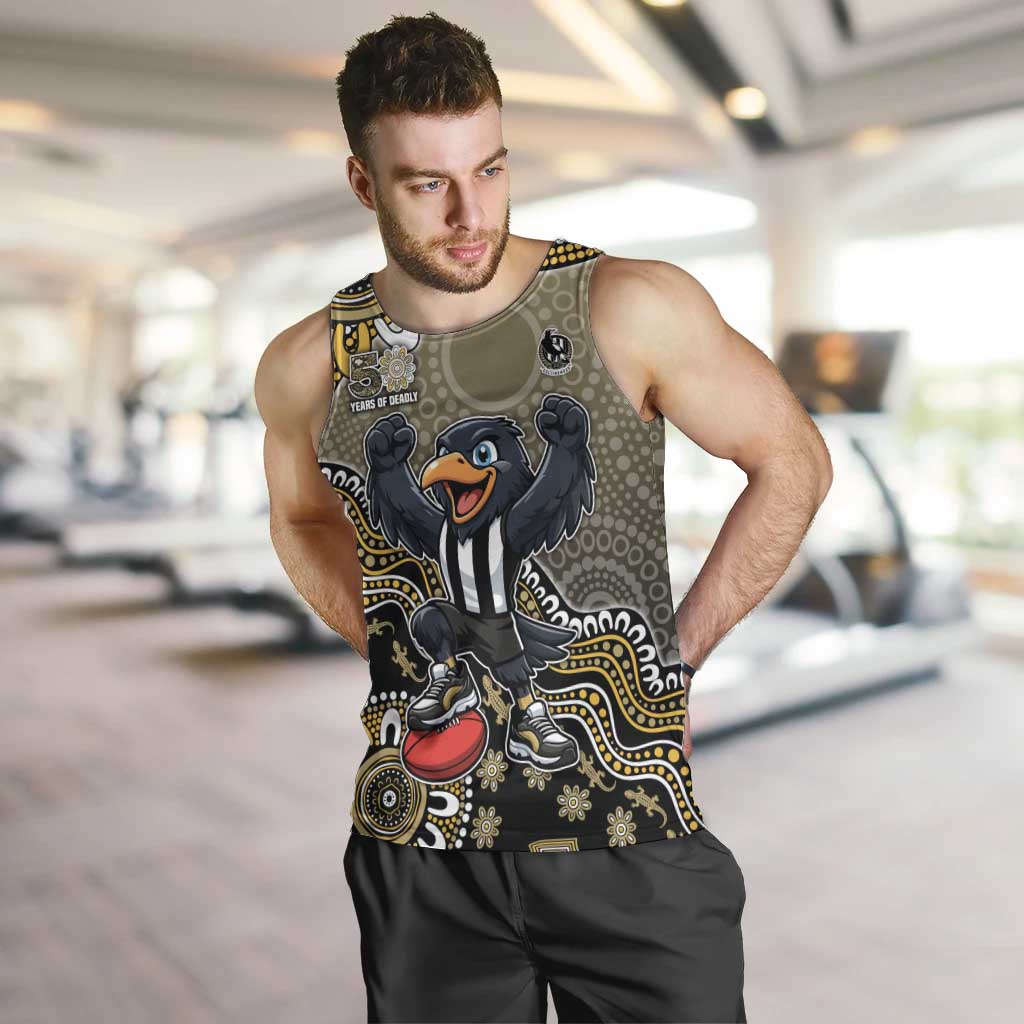 Personalized Magpies Football Mascot Men Tank Top Aboriginal Dot Art Style Vibrant Indigenous Pattern Design