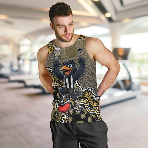 Personalized Magpies Football Mascot Men Tank Top Aboriginal Dot Art Style Vibrant Indigenous Pattern Design