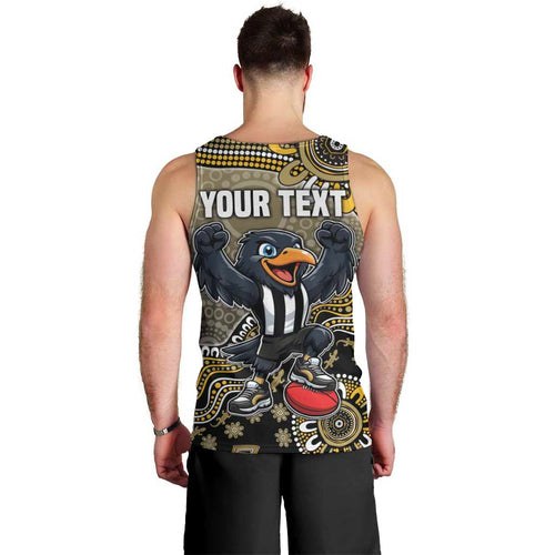 Personalized Magpies Football Mascot Men Tank Top Aboriginal Dot Art Style Vibrant Indigenous Pattern Design