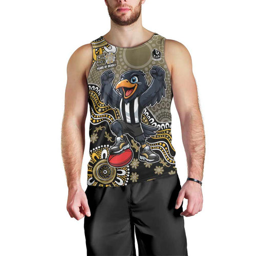 Personalized Magpies Football Mascot Men Tank Top Aboriginal Dot Art Style Vibrant Indigenous Pattern Design