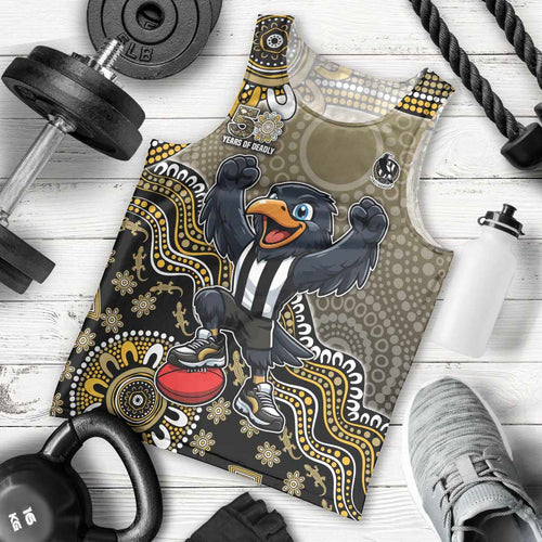 Personalized Magpies Football Mascot Men Tank Top Aboriginal Dot Art Style Vibrant Indigenous Pattern Design