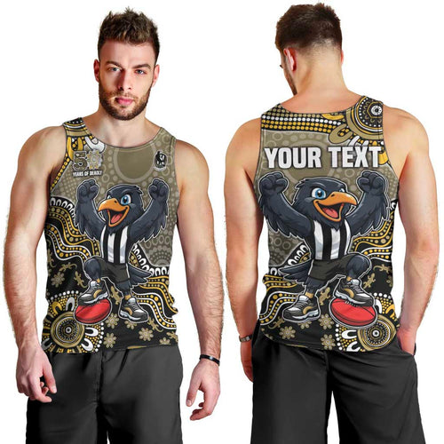 Personalized Magpies Football Mascot Men Tank Top Aboriginal Dot Art Style Vibrant Indigenous Pattern Design