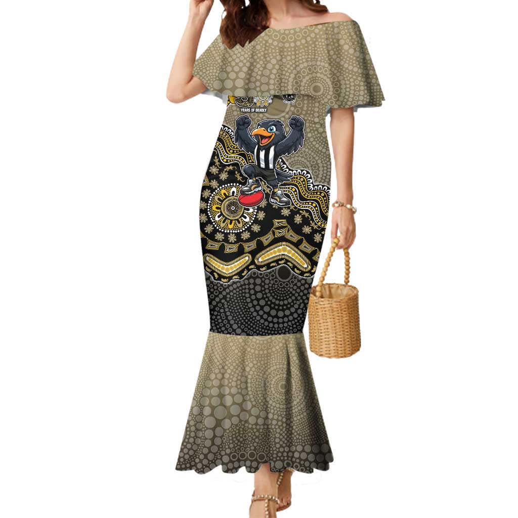 Personalized Magpies Football Mascot Mermaid Dress Aboriginal Dot Art Style Vibrant Indigenous Pattern Design