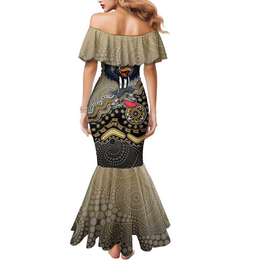 Personalized Magpies Football Mascot Mermaid Dress Aboriginal Dot Art Style Vibrant Indigenous Pattern Design