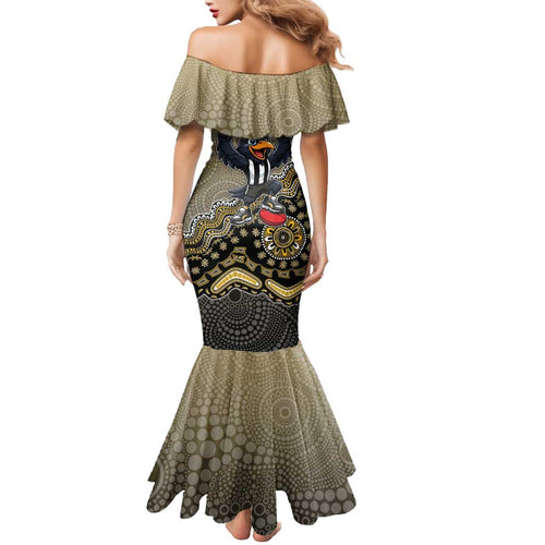 Personalized Magpies Football Mascot Mermaid Dress Aboriginal Dot Art Style Vibrant Indigenous Pattern Design