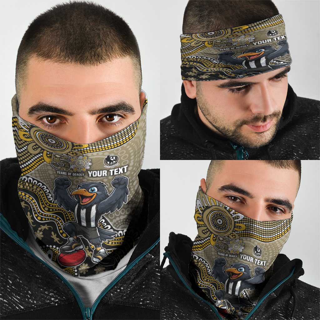 Personalized Magpies Football Mascot Neck Gaiter Aboriginal Dot Art Style Vibrant Indigenous Pattern Design