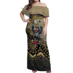 Personalized Magpies Football Mascot Off Shoulder Maxi Dress Aboriginal Dot Art Style Vibrant Indigenous Pattern Design