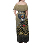 Personalized Magpies Football Mascot Off Shoulder Maxi Dress Aboriginal Dot Art Style Vibrant Indigenous Pattern Design