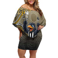 Personalized Magpies Football Mascot Off Shoulder Short Dress Aboriginal Dot Art Style Vibrant Indigenous Pattern Design