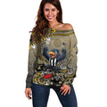Personalized Magpies Football Mascot Off Shoulder Sweater Aboriginal Dot Art Style Vibrant Indigenous Pattern Design