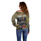 Personalized Magpies Football Mascot Off Shoulder Sweater Aboriginal Dot Art Style Vibrant Indigenous Pattern Design