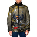 Personalized Magpies Football Mascot Padded Jacket Aboriginal Dot Art Style Vibrant Indigenous Pattern Design