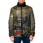 Personalized Magpies Football Mascot Padded Jacket Aboriginal Dot Art Style Vibrant Indigenous Pattern Design