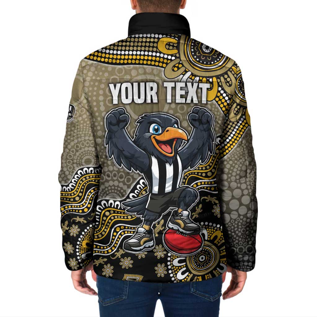 Personalized Magpies Football Mascot Padded Jacket Aboriginal Dot Art Style Vibrant Indigenous Pattern Design