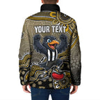 Personalized Magpies Football Mascot Padded Jacket Aboriginal Dot Art Style Vibrant Indigenous Pattern Design