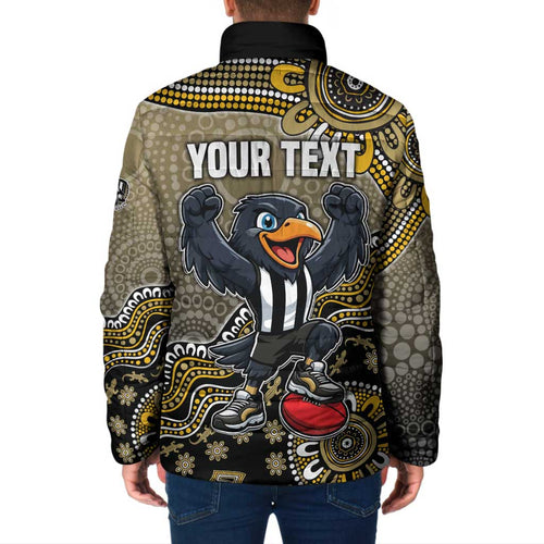 Personalized Magpies Football Mascot Padded Jacket Aboriginal Dot Art Style Vibrant Indigenous Pattern Design