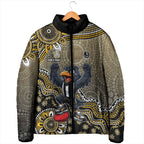 Personalized Magpies Football Mascot Padded Jacket Aboriginal Dot Art Style Vibrant Indigenous Pattern Design
