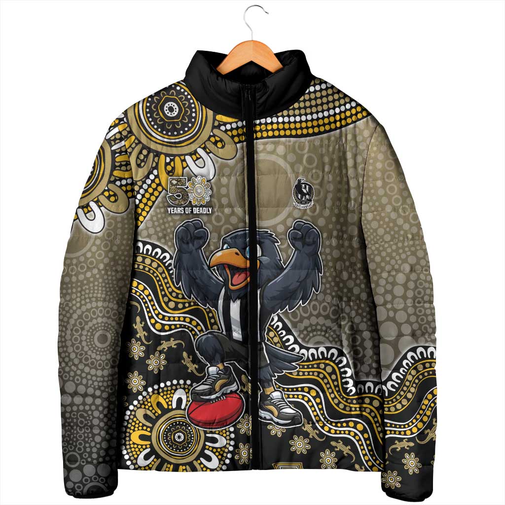 Personalized Magpies Football Mascot Padded Jacket Aboriginal Dot Art Style Vibrant Indigenous Pattern Design
