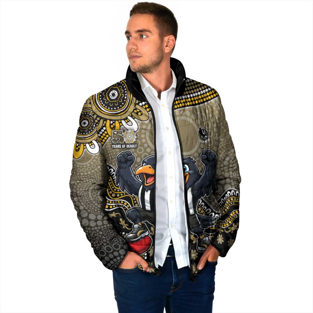 Personalized Magpies Football Mascot Padded Jacket Aboriginal Dot Art Style Vibrant Indigenous Pattern Design