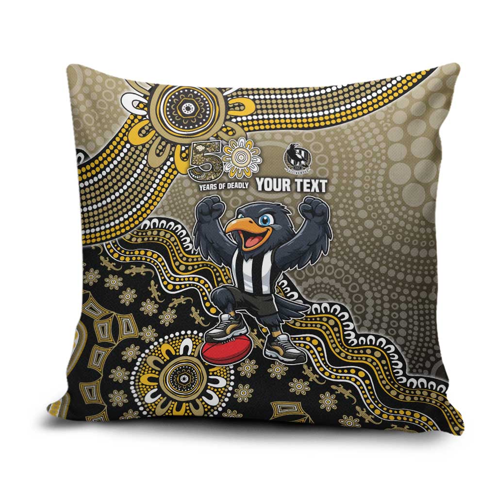 Personalized Magpies Football Mascot Pillow Cover Aboriginal Dot Art Style Vibrant Indigenous Pattern Design