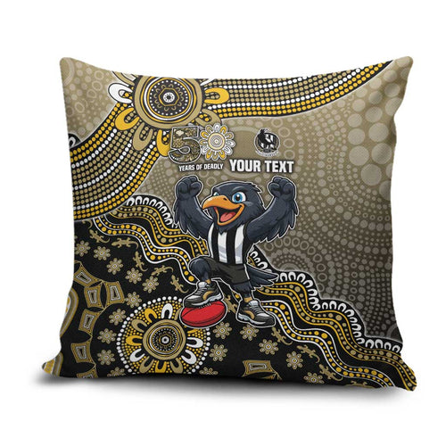 Personalized Magpies Football Mascot Pillow Cover Aboriginal Dot Art Style Vibrant Indigenous Pattern Design