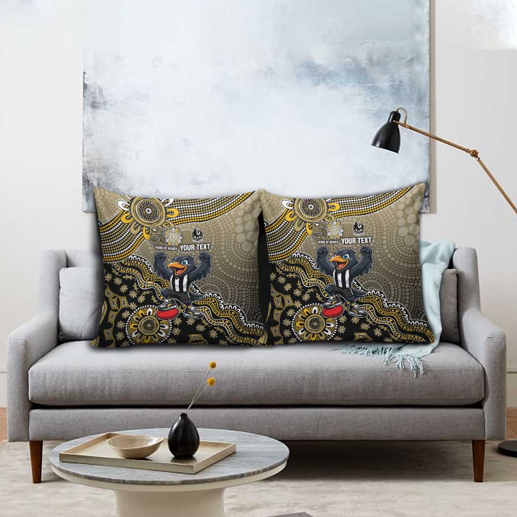 Personalized Magpies Football Mascot Pillow Cover Aboriginal Dot Art Style Vibrant Indigenous Pattern Design