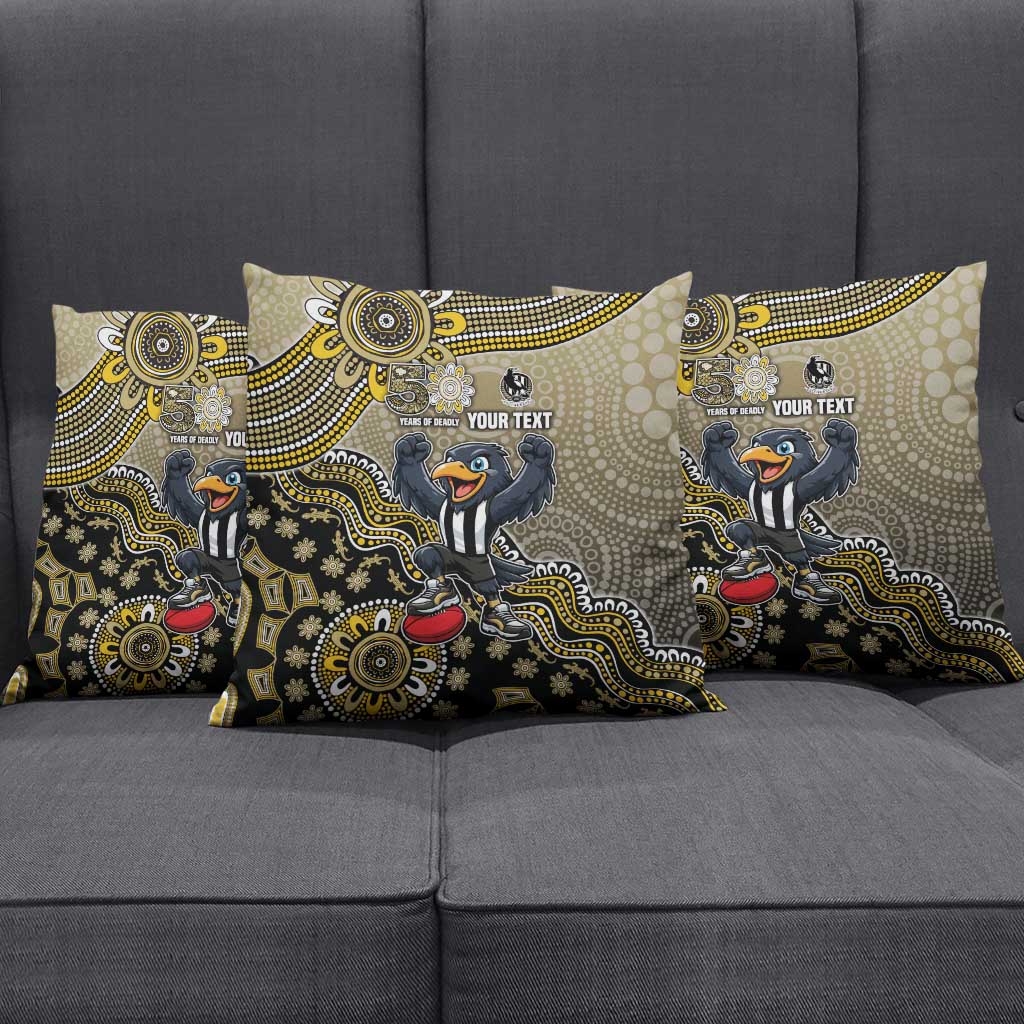 Personalized Magpies Football Mascot Pillow Cover Aboriginal Dot Art Style Vibrant Indigenous Pattern Design