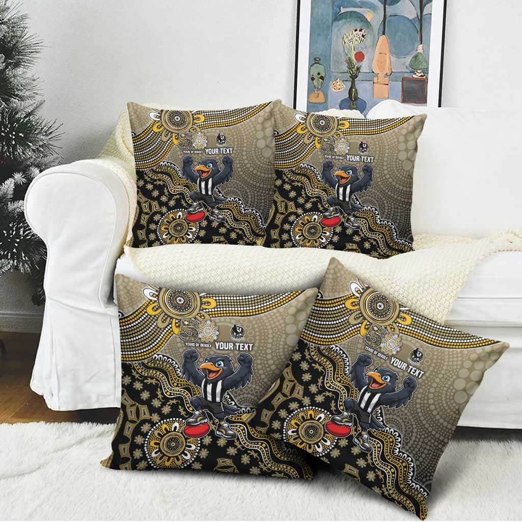 Personalized Magpies Football Mascot Pillow Cover Aboriginal Dot Art Style Vibrant Indigenous Pattern Design