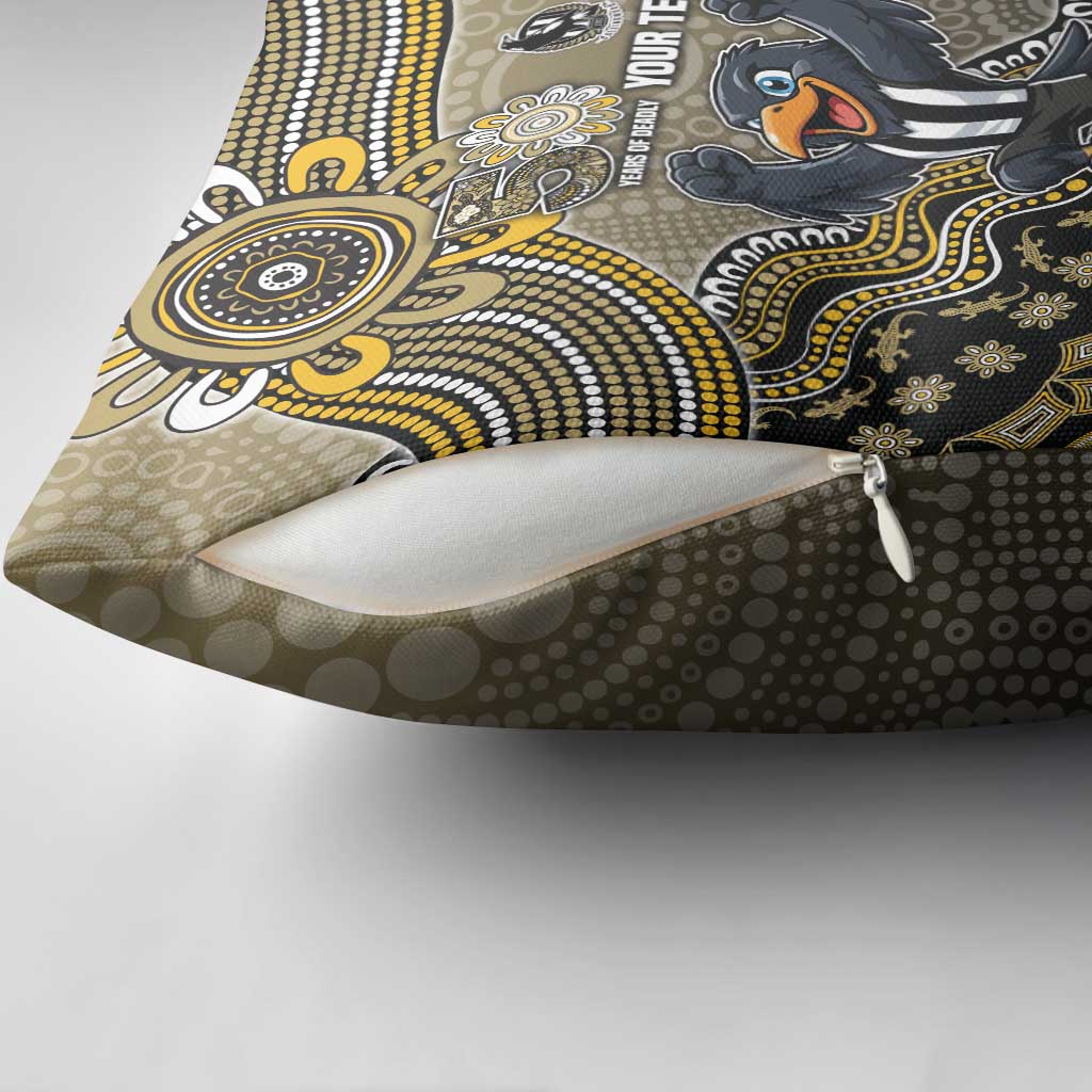 Personalized Magpies Football Mascot Pillow Cover Aboriginal Dot Art Style Vibrant Indigenous Pattern Design