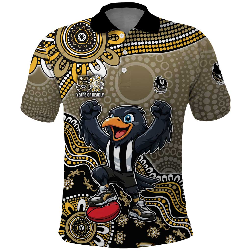 Personalized Magpies Football Mascot Polo Shirt Aboriginal Dot Art Style Vibrant Indigenous Pattern Design