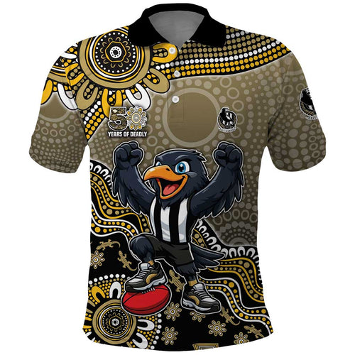 Personalized Magpies Football Mascot Polo Shirt Aboriginal Dot Art Style Vibrant Indigenous Pattern Design