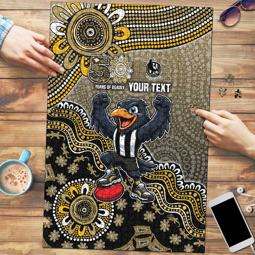 Personalized Magpies Football Mascot Puzzle Aboriginal Dot Art Style Vibrant Indigenous Pattern Design