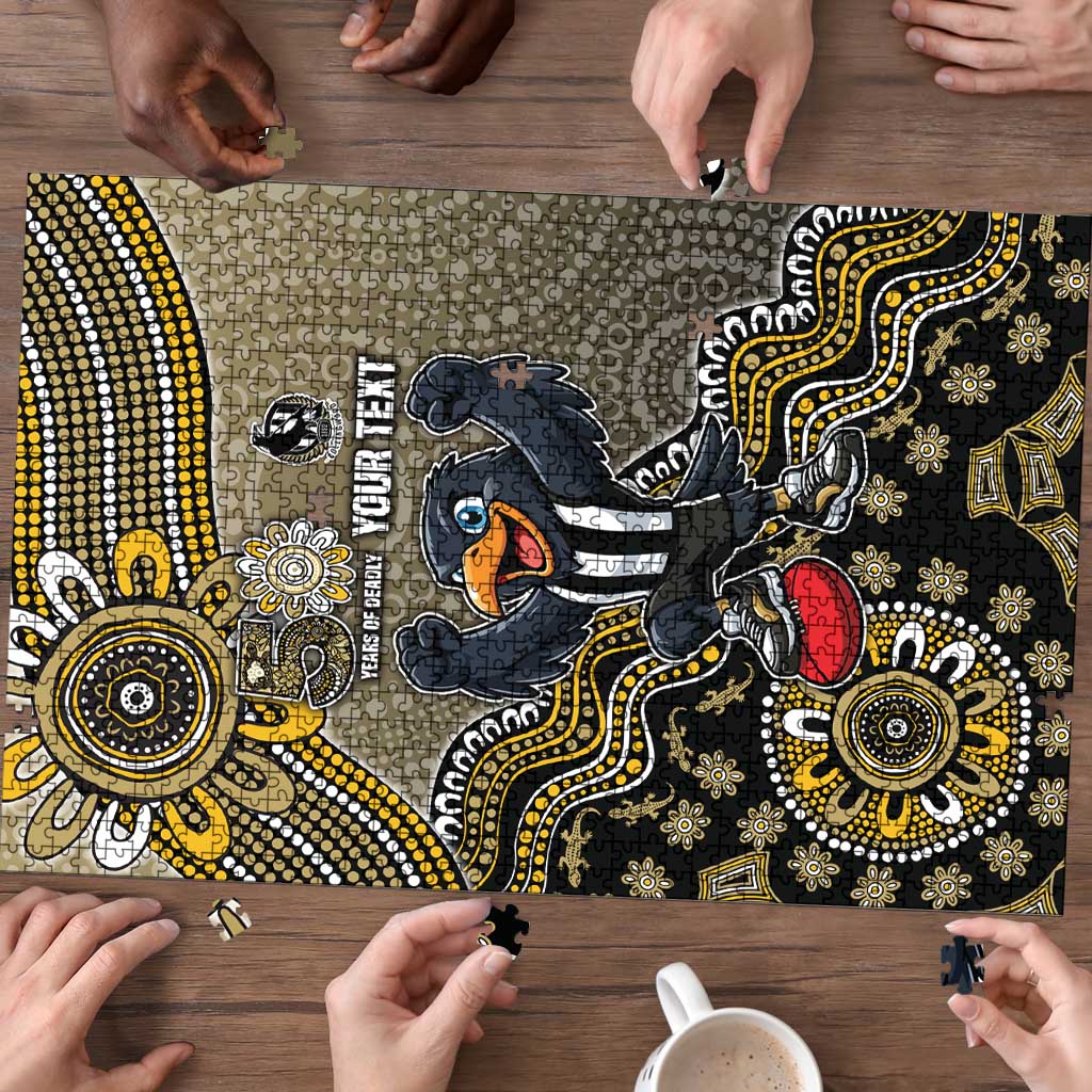 Personalized Magpies Football Mascot Puzzle Aboriginal Dot Art Style Vibrant Indigenous Pattern Design