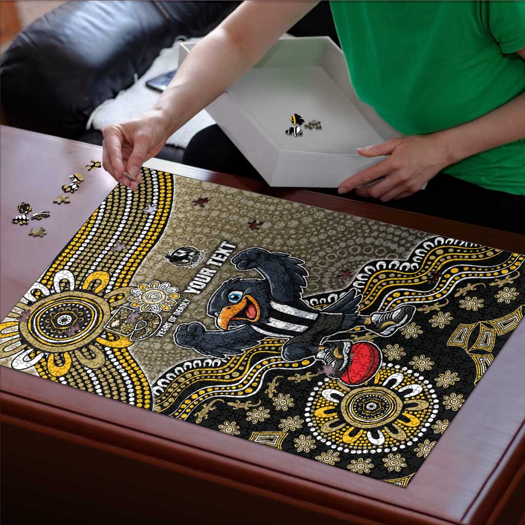 Personalized Magpies Football Mascot Puzzle Aboriginal Dot Art Style Vibrant Indigenous Pattern Design