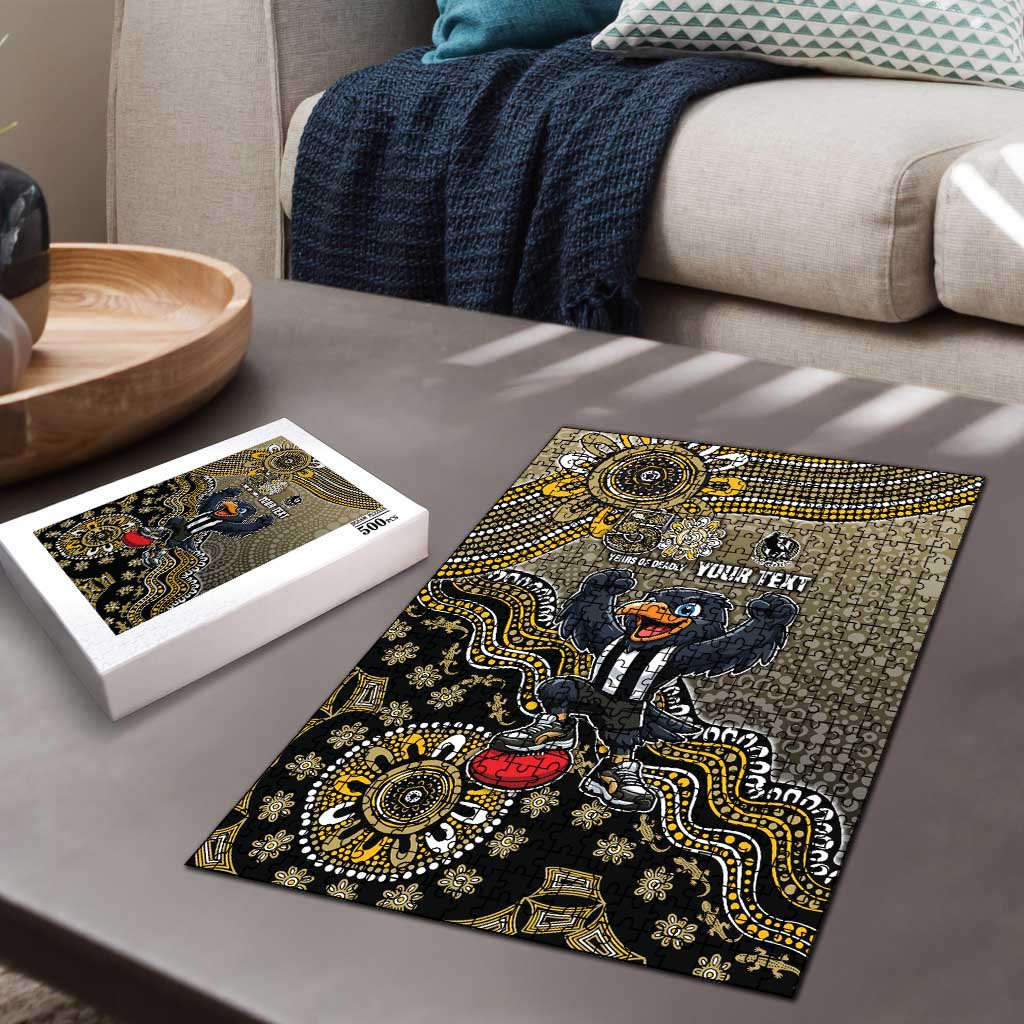 Personalized Magpies Football Mascot Puzzle Aboriginal Dot Art Style Vibrant Indigenous Pattern Design