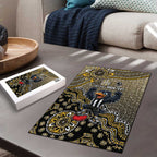 Personalized Magpies Football Mascot Puzzle Aboriginal Dot Art Style Vibrant Indigenous Pattern Design