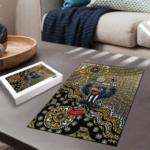 Personalized Magpies Football Mascot Puzzle Aboriginal Dot Art Style Vibrant Indigenous Pattern Design