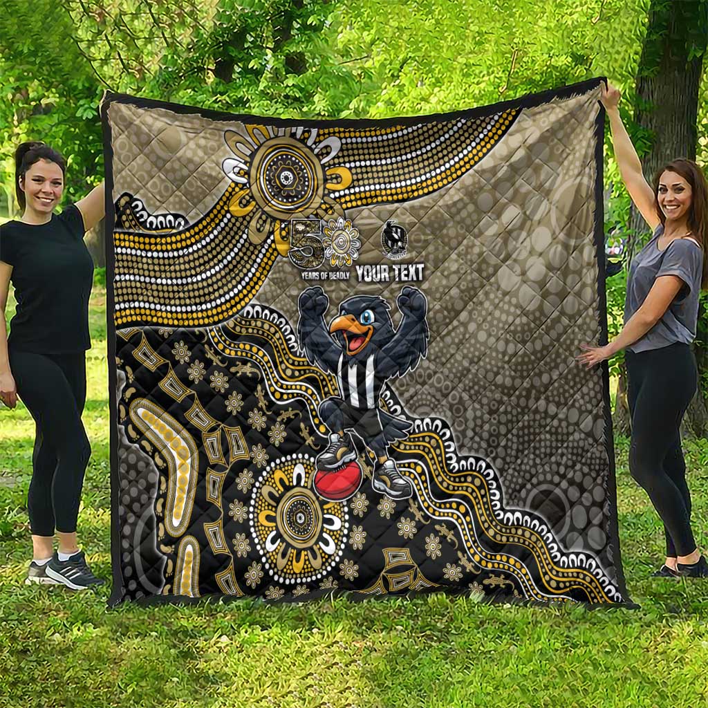 Personalized Magpies Football Mascot Quilt Aboriginal Dot Art Style Vibrant Indigenous Pattern Design