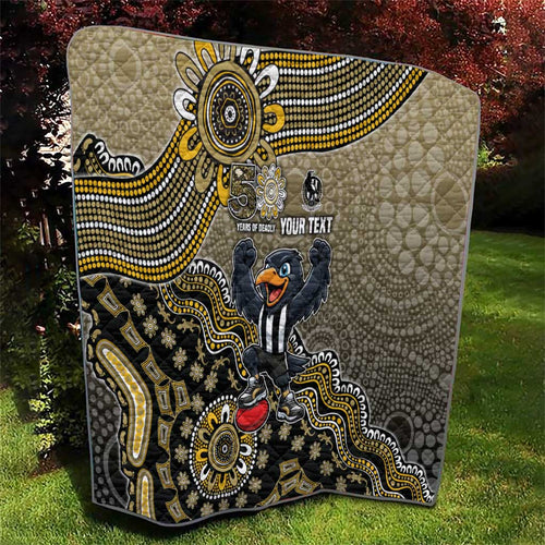Personalized Magpies Football Mascot Quilt Aboriginal Dot Art Style Vibrant Indigenous Pattern Design
