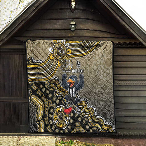 Personalized Magpies Football Mascot Quilt Aboriginal Dot Art Style Vibrant Indigenous Pattern Design