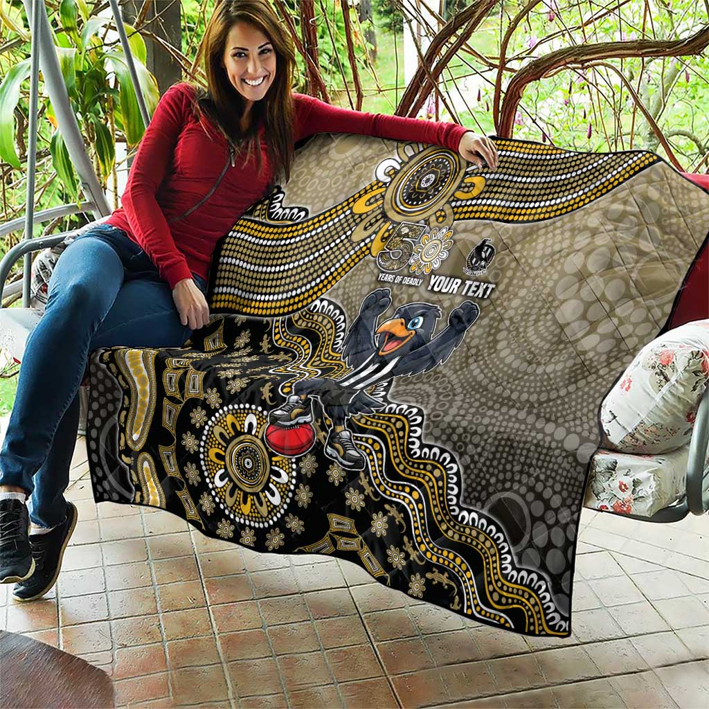 Personalized Magpies Football Mascot Quilt Aboriginal Dot Art Style Vibrant Indigenous Pattern Design