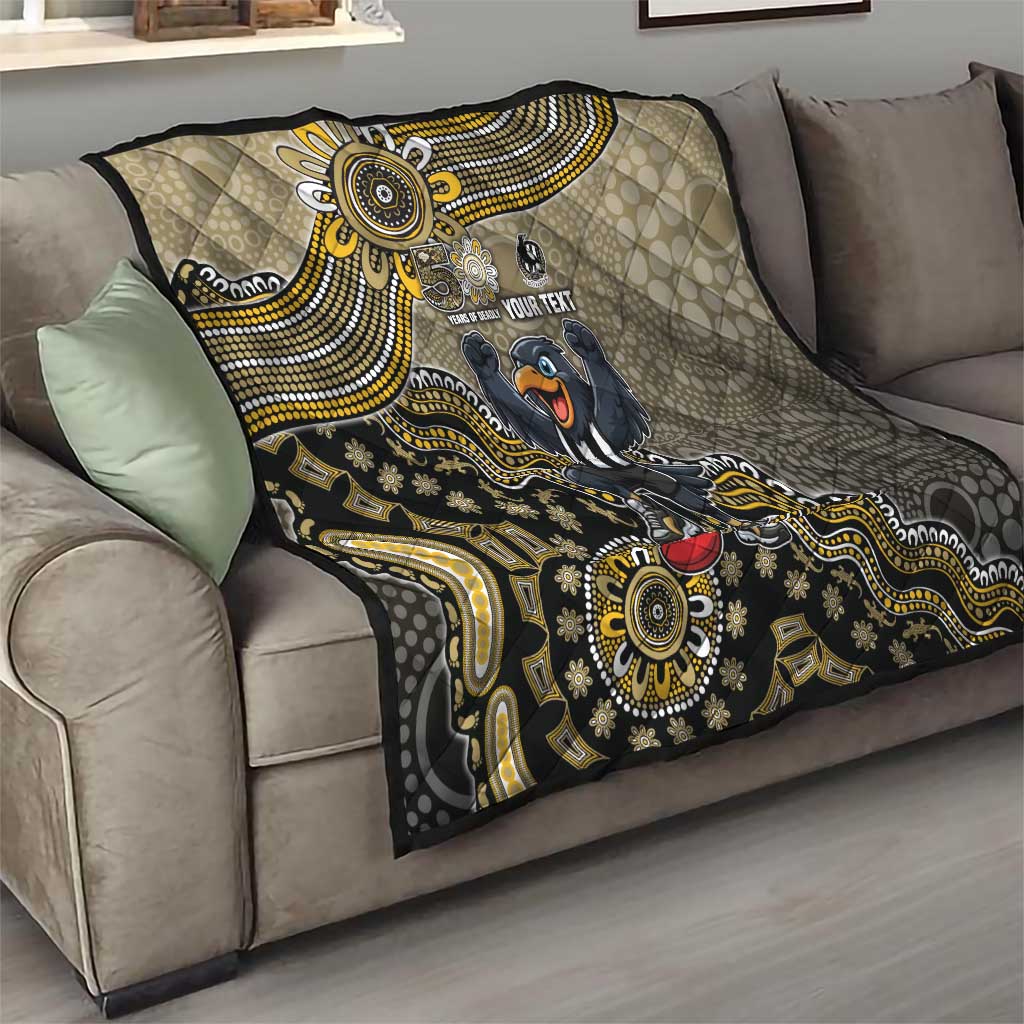 Personalized Magpies Football Mascot Quilt Aboriginal Dot Art Style Vibrant Indigenous Pattern Design