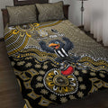 Personalized Magpies Football Mascot Quilt Bed Set Aboriginal Dot Art Style Vibrant Indigenous Pattern Design