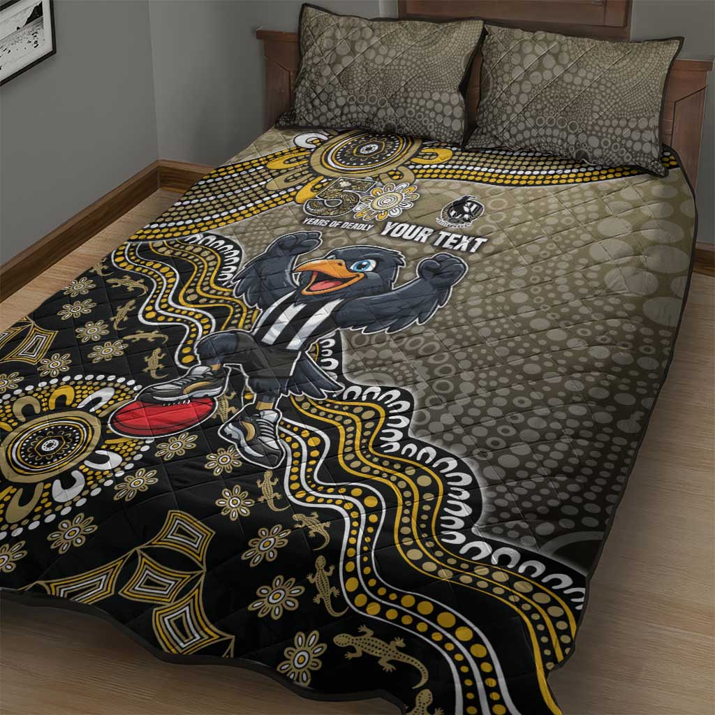 Personalized Magpies Football Mascot Quilt Bed Set Aboriginal Dot Art Style Vibrant Indigenous Pattern Design
